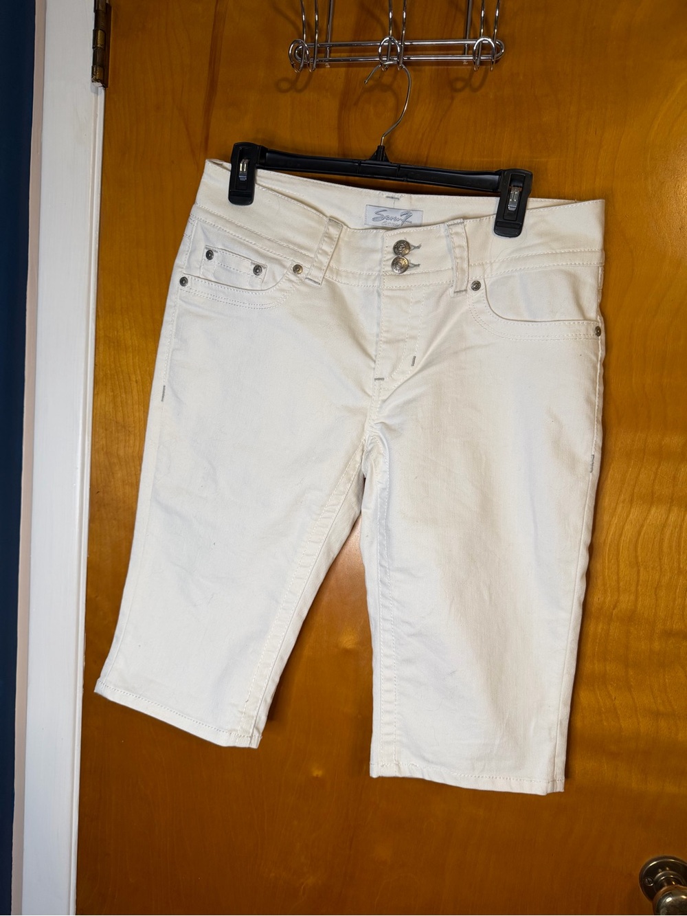 7 For All Mankind White Denim Mid-Length Shorts